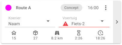 Route tegel wanneer overlap zit in het gekozen voertuig